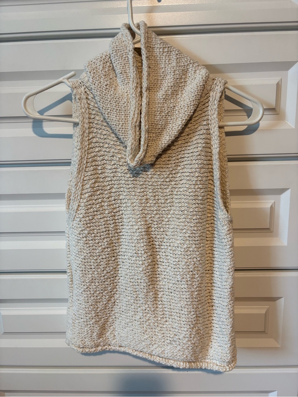 Pilcro Cream Sleeveless Hooded Knit Vest